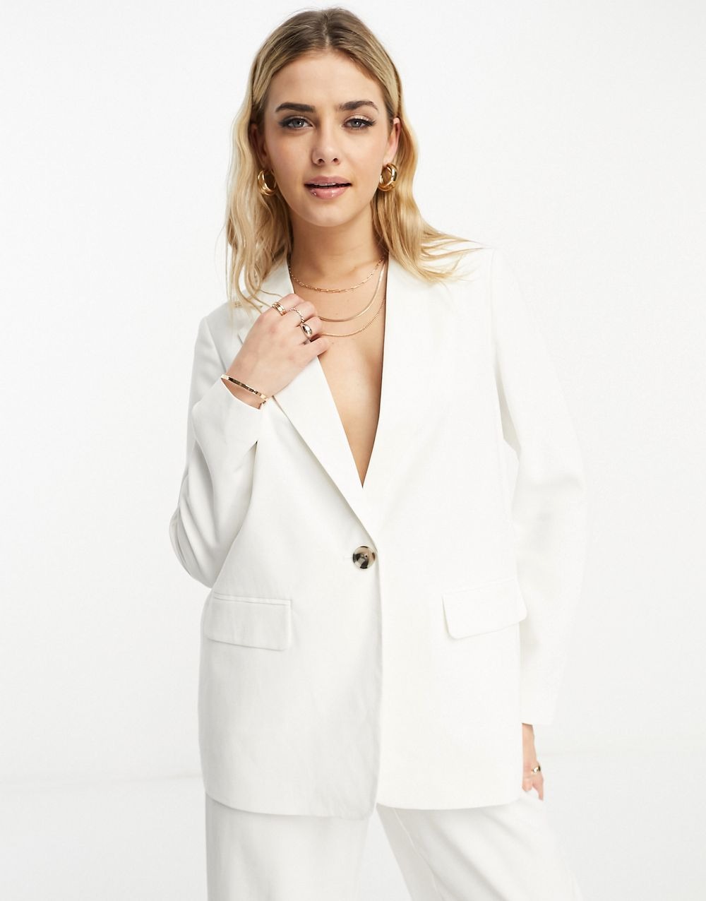 Blazer, Shorts, Pants Set In White - Image 4